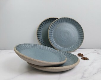 Set of 4 Carved plates 18cm | Handmade in the UK, Dinnerware, Gift for her or him, Kitchen Gift.