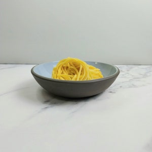 20cm Pasta Bowl, Black Clay, Light Blue Glossy bowl image 3