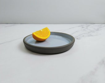 17cm Square Sided Cake Plate, Black Clay,  Light Blue Glossy