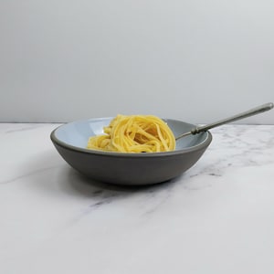 20cm Pasta Bowl, Black Clay, Light Blue Glossy bowl image 1