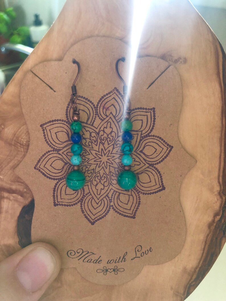 Turquoise Lapis Lazuli and Copper Earrings Malachite