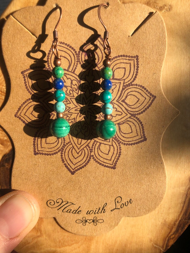 Turquoise Lapis Lazuli and Copper Earrings Malachite