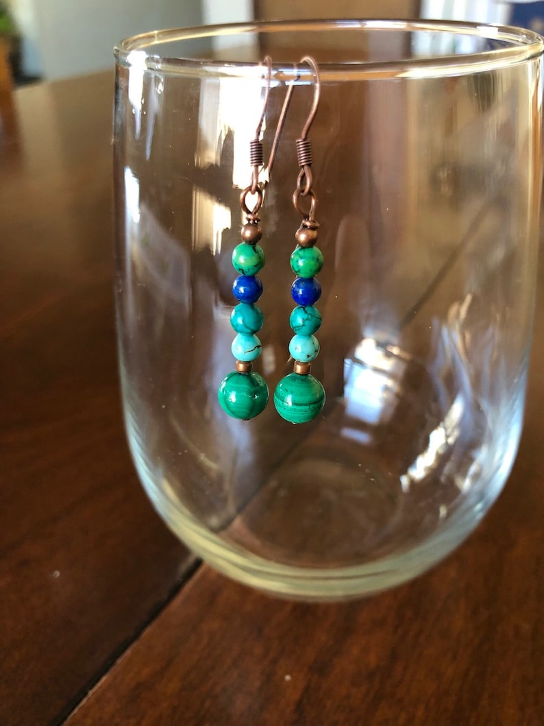Turquoise Lapis Lazuli and Copper Earrings Malachite