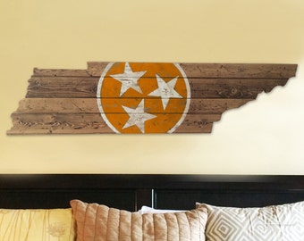 Universiry of Tennessee Wooden State Flag Cut Out - Orange Seal