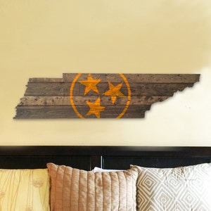 Tennessee Wooden State Flag Cut Out - Orange Tri-Stars
