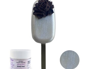 WHITE Glossy Dust | Essbarer Glitzerstaub, 4 Gramm Glas | Lebensmittelqualität | Pearlized funkeln | Fondant, Gummipaste, Kuchendekorationen | Oh Sweet Art