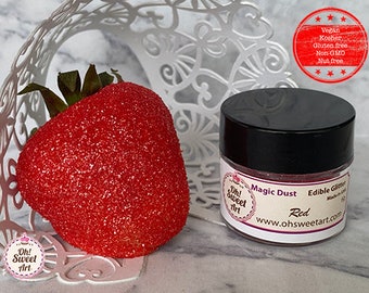 Edible Glitter dust RED ( 6 grams container)  Magic dust  , Kosher, Gluten Free, Vegan free, Nut Free, FDA , edible.