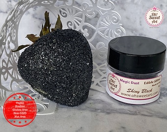 Edible Glitter dust SHINY BLACK  ( 6 grams container)  Magic dust  , Kosher, Gluten Free, Vegan free, Nut Free, FDA , edible.
