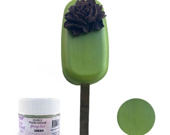 GREEN Glossy Dust | Essbarer Glitzerstaub, 4 Gramm Glas | Lebensmittelqualität | Pearlized funkeln | Fondant, Gummipaste, Kuchendekorationen | Oh Sweet Art