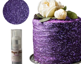 Polvo de brillo comestible PURPLE PUMP (contenedor de 25 gramos) Polvo mágico, Kosher, Sin gluten, Vegano libre, Sin tuercas, FDA, comestible.