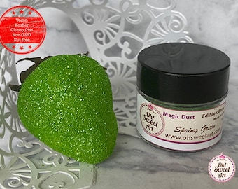 Edible Glitter dust SPRING GREEN  ( 6 grams container)  Magic dust  , Kosher, Gluten Free, Vegan free, Nut Free, FDA , edible.