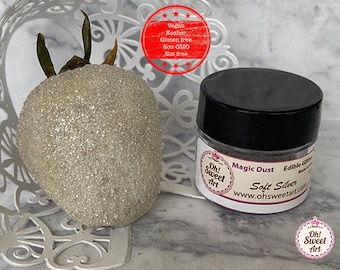 Edible Glitter dust SOFT SILVER  ( 6 grams container)  Magic dust  , Kosher, Gluten Free, Vegan free, Nut Free, FDA , edible.