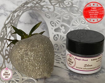 Edible Glitter dust SILVER ( 6 grams container)  Magic dust  , Kosher, Gluten Free, Vegan free, Nut Free, FDA , edible.