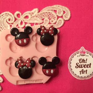 Small Mickey Mouse Minnie Mouse Silicone Mold Cake Decorating Sugar Flower soap wax toppers FDA APPROVED
