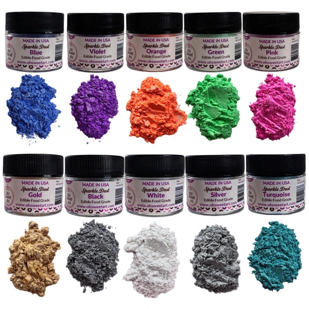 Edible Sparkle Luster Dust Set (10 Colors) for Cake, Fondant, Gum Paste ...