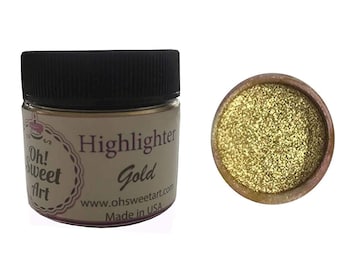 GOLD HIGHLIGHTER DUST (1 Ounce Container, 1 oz) Oh! Sweet Art Products Fondant Gum Paste Cake Decorating