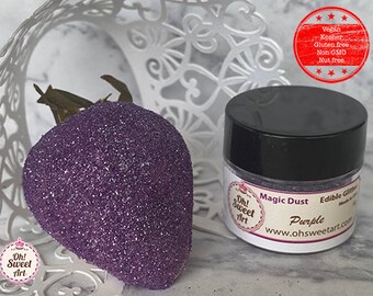 Polvo de brillo comestible PURPLE (contenedor de 6 gramos) Polvo mágico, Kosher, Sin gluten, Vegano libre, Sin tuercas, FDA, comestible.