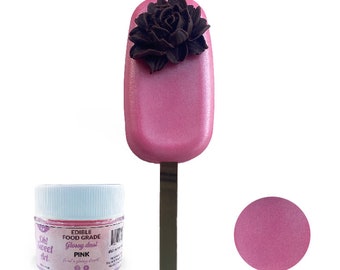 PINK Glossy Dust | Essbarer Glitzerstaub, 4 Gramm Glas | Lebensmittelqualität | Pearlized funkeln | Fondant, Kaugummi-Paste, Kuchendekorationen | Oh Sweet Art