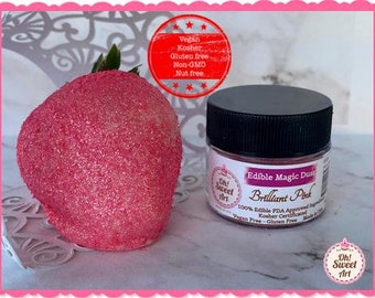 Edible Glitter dust BRILLIANT PINK ( 6 grams container)  Magic Dust  , Kosher, Gluten Free, Vegan free, Nut Free, FDA , edible.