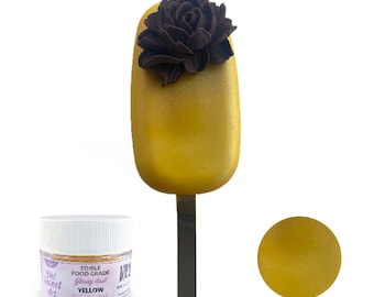 YELLOW Glossy Dust | Essbarer Glitzerstaub, 4 Gramm Glas | Lebensmittelqualität | Pearlized funkeln | Fondant, Gummipaste, Kuchendekoration | Oh Sweet Art