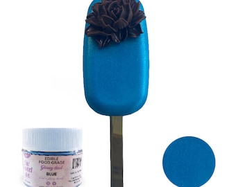 BLUE Glossy Dust | Essbarer Glitzerstaub, 4 Gramm Glas | Lebensmittelqualität | Pearlized funkeln | Fondant, Gummipaste, Kuchendekorationen | Oh Sweet Art