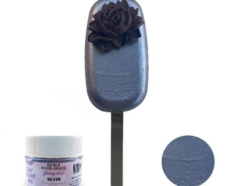 SILVER Glossy Dust | Essbarer Glitzerstaub, 4 Gramm Glas | Lebensmittelqualität | Pearlized funkeln | Fondant, Gummipaste, Kuchendekoration | Oh Sweet Art