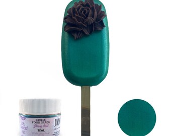 TEAL Glossy Dust | Essbarer Glitzerstaub, 4 Gramm Glas | Lebensmittelqualität | Pearlized funkeln | Fondant, Gummipaste, Kuchendekorationen | Oh Sweet Art