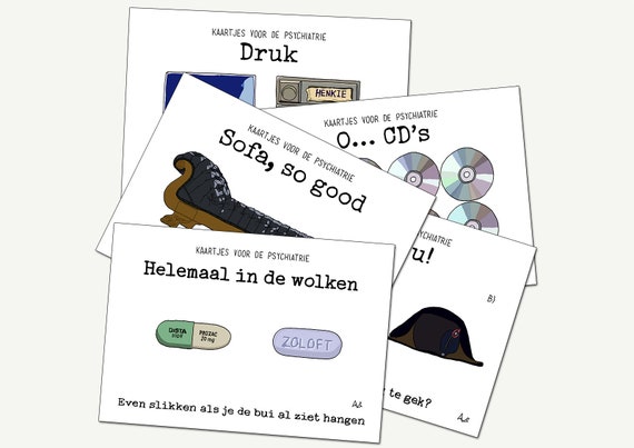 Kaartjes voor de psychiatrie ('een beetje gek') - set van 5 kaarten