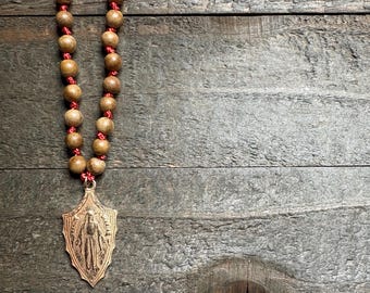 Miraculous Mary & Sandalwood Hand Knotted Necklace
