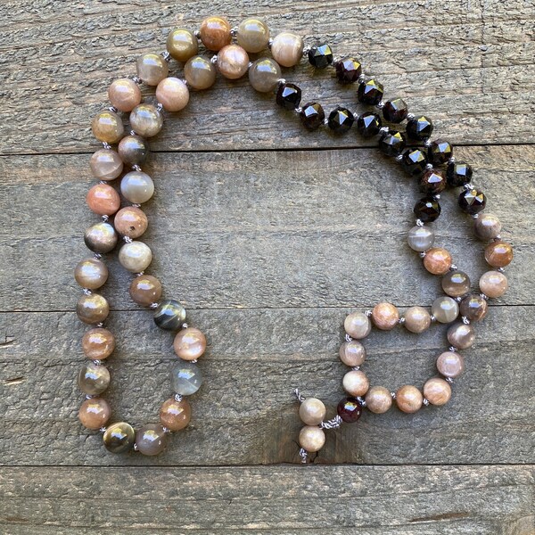 Sunstone & Garnet Hand Knotted Necklace