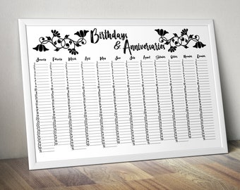 Printable Perpetual Calendar - Date Keeper - Printable Wall Planner - Family Birthday Calendar- Wedding Guest Book - Eternal Calendar