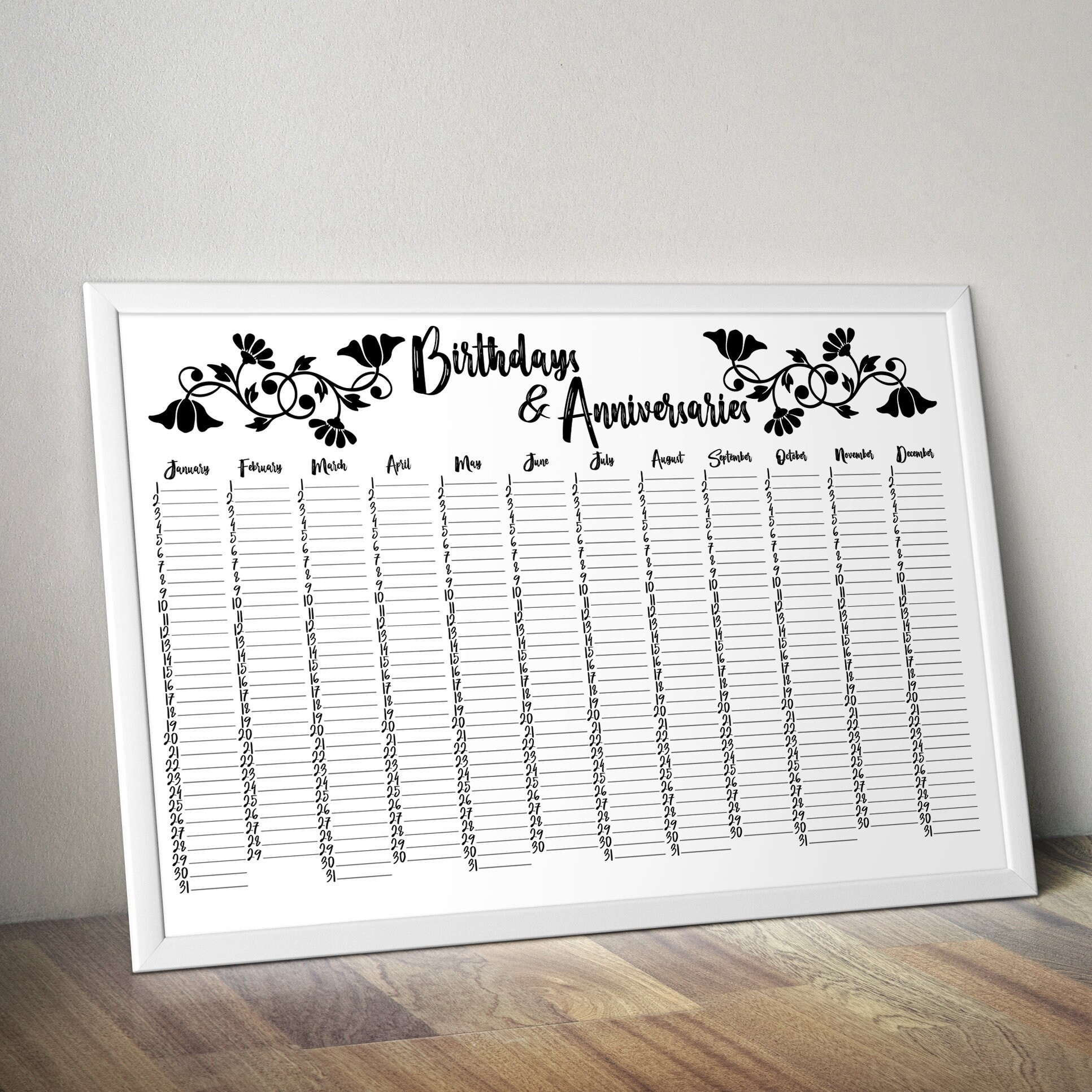 Birthday and Anniversary Calendar Perpetual Calendar Date Etsy