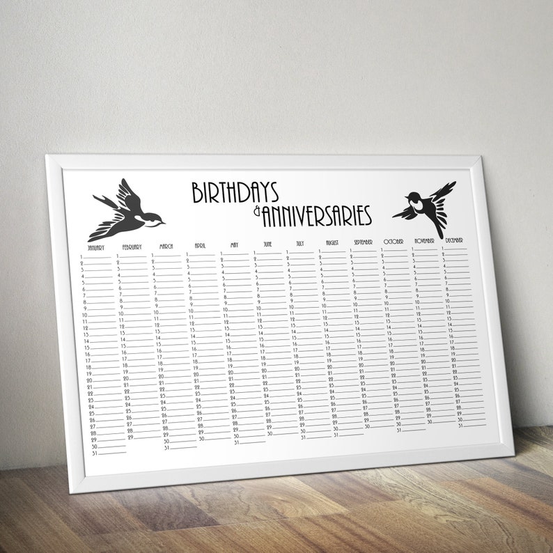 Perpetual Calendar Printable Date Keeper Wall Planner Etsy