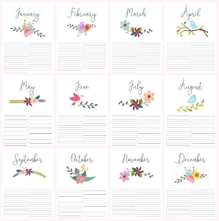 Printable Yearly Birthday Calendar Perpetual Calendar - Etsy