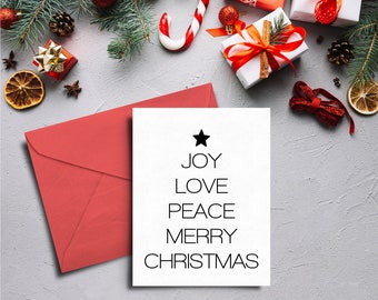 Christmas Word Tree Greeting Card - Printable Christmas Card - Holiday printable - Joy - Love - Peace - Merry - Christmas - Last Minute Card