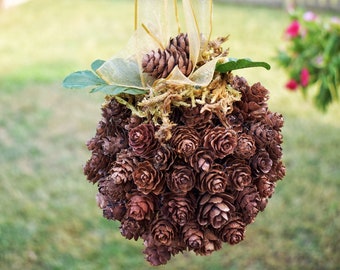 Hanging Pinecone Fall Wedding Decor, Kissing Ball, Aisle Decor Balls, Hemlock Pinecone Wedding Decor, Rustic Wedding Country Decoration