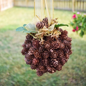 Hanging Pinecone Fall Wedding Decor, Kissing Ball, Aisle Decor Balls, Hemlock Pinecone Wedding Decor, Rustic Wedding Country Decoration image 1