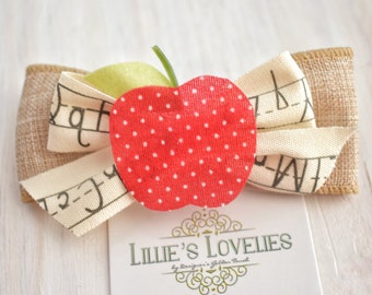 First Day of School Clip or Headband, Tan Apple School Kindergarten Bow, School Uniform Outfit, Back to School Hair Bow First Grade