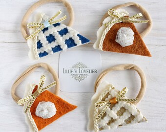 Set of 4 Pie Headbands or Clips, Fall Pumpkin Pie Headband, Apple Pie Bow, Blueberry Pie Clip, Thanksgiving Hair Bow Baby Headband for Fall