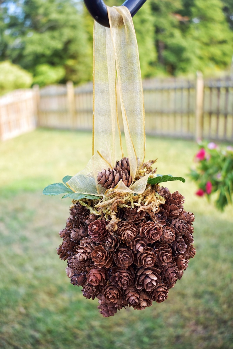 Hanging Pinecone Fall Wedding Decor, Kissing Ball, Aisle Decor Balls, Hemlock Pinecone Wedding Decor, Rustic Wedding Country Decoration image 1