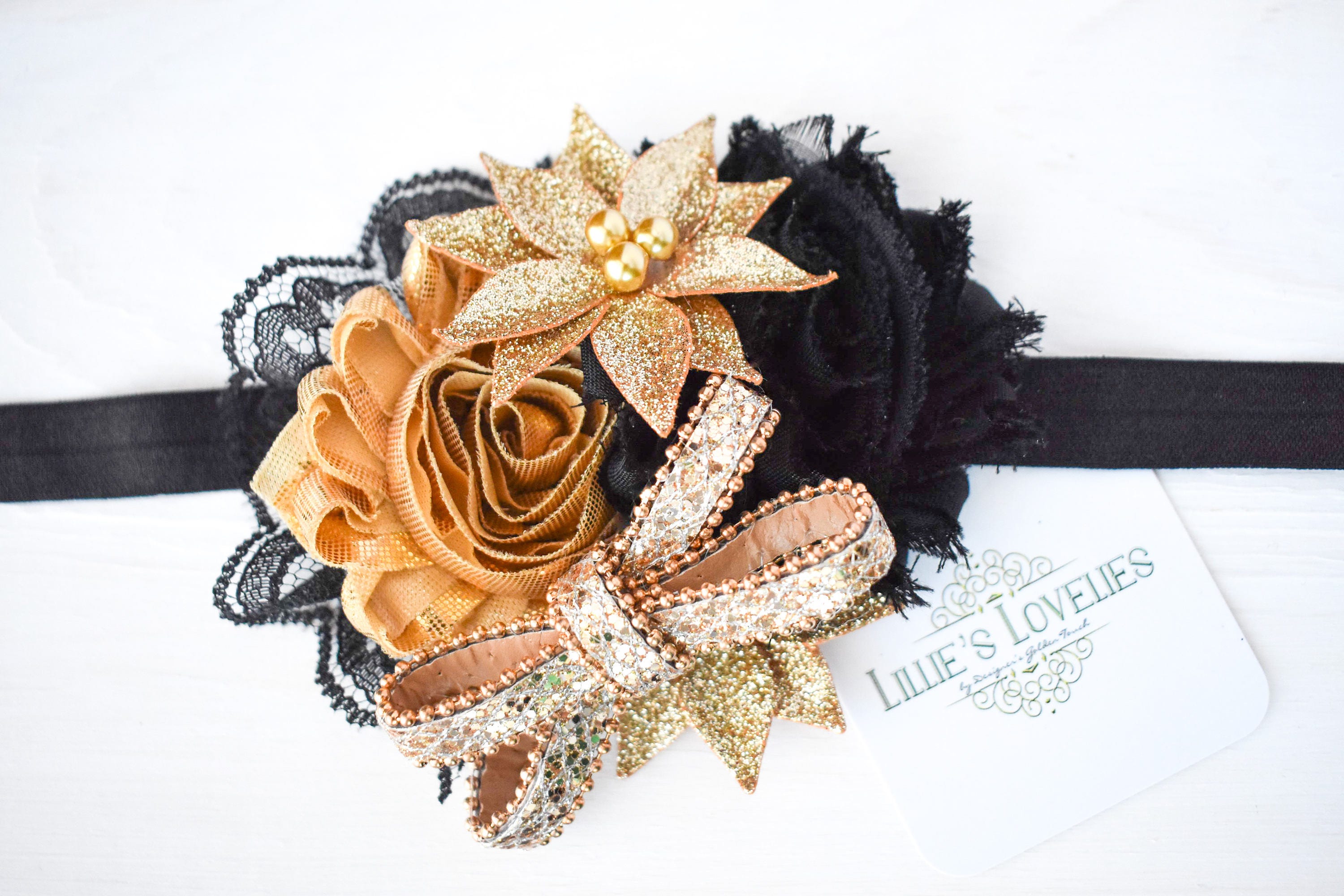 Gold and Black Headband or Clip, New Years Black and Gold  display picture 1