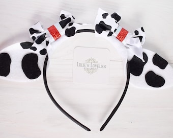 Cow Ear Headband or Clip Set, Chickfila Cow Costume Felt Animal Ears, Farm Animal Party Headband