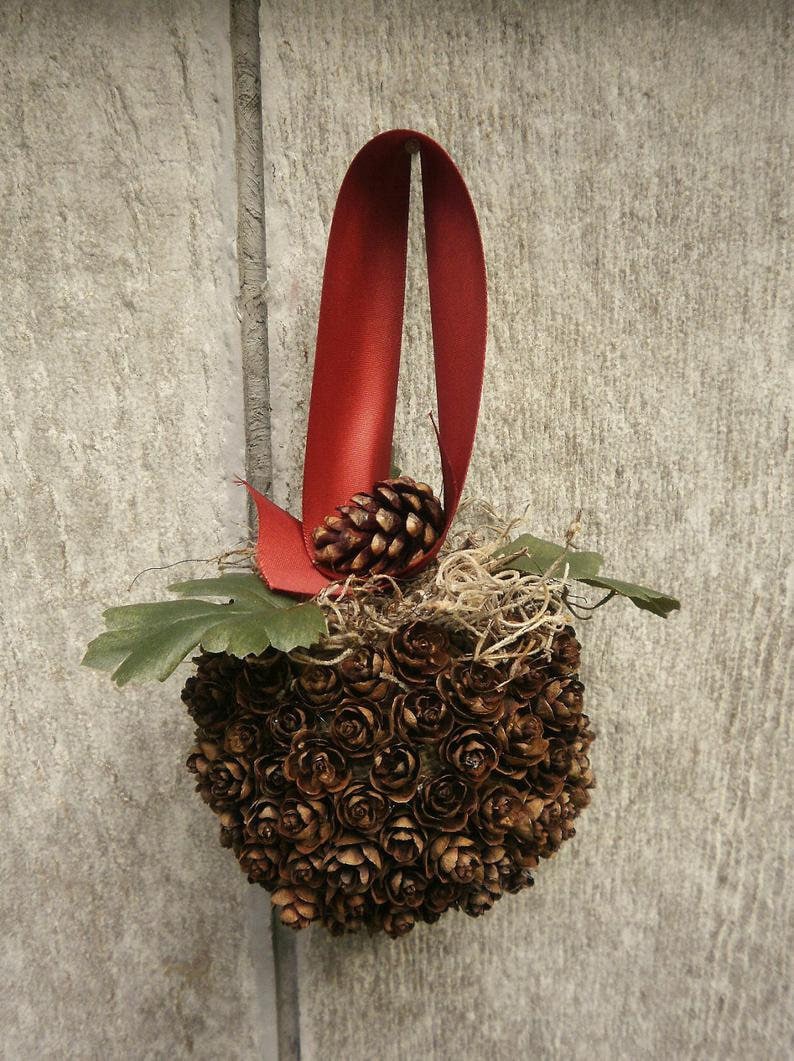 Hanging Pinecone Fall Wedding Decor, Kissing Ball, Aisle Decor Balls, Hemlock Pinecone Wedding Decor, Rustic Wedding Country Decoration image 2