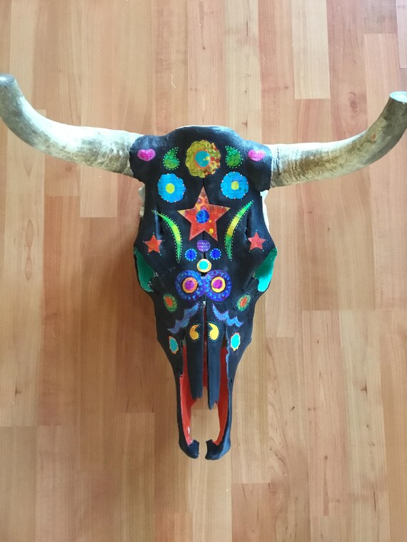 Mixed Media Painted Cow Skull Etsy