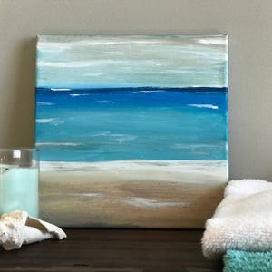 10x10 inch Square Beach and Ocean Painting on Gallery Wrapped Canvas