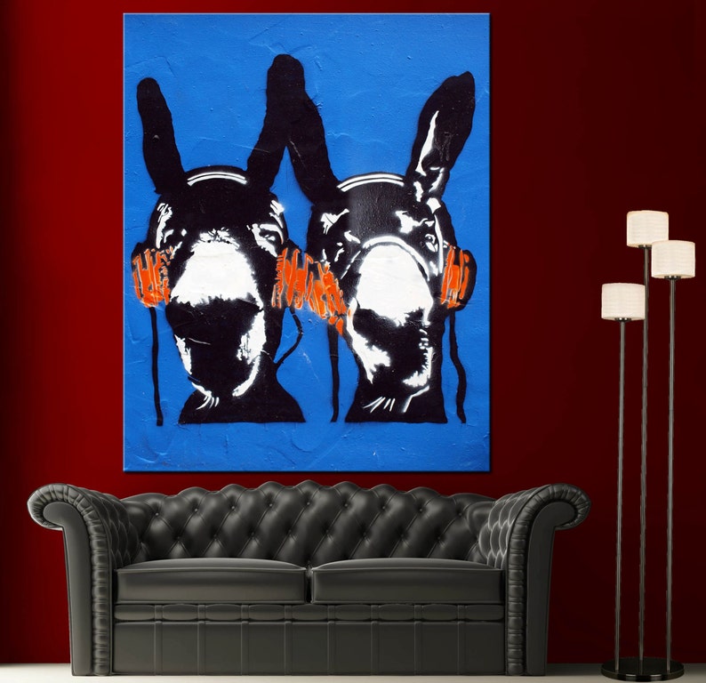 Stencil Graffiti DJ Donkeys Banksy Wall Art Home Decor Canvas Etsy