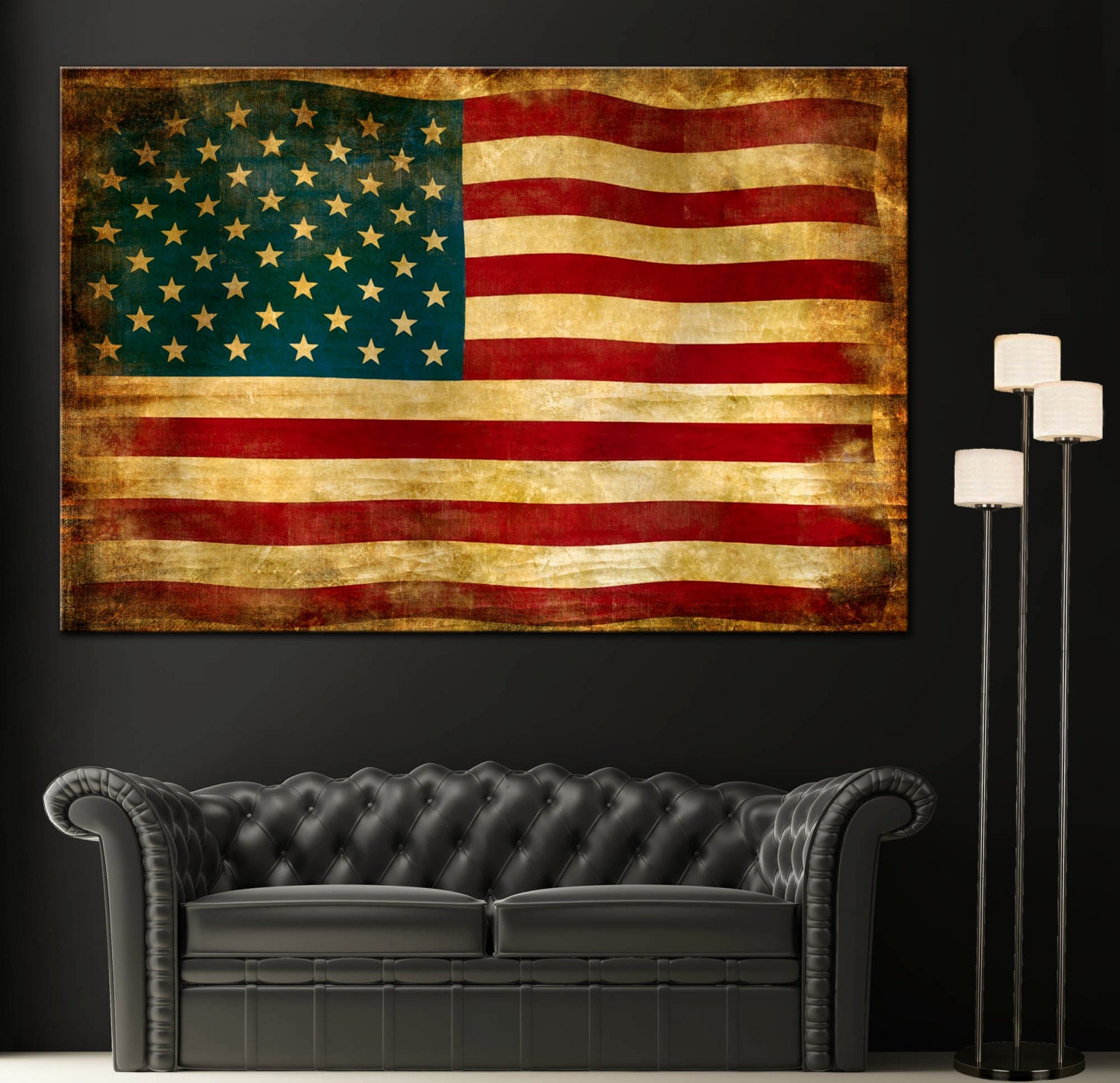 Vintage American Flag Home Decor Wall Art Canvas Giclee Print Etsy