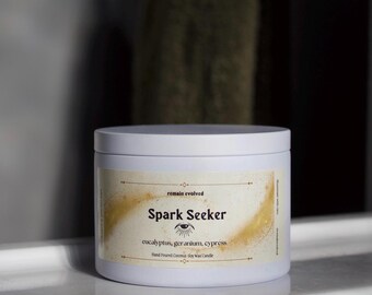 Spark Seeker | Eucalyptus Geranium Cypress | Coconut Soy Wax | Travel Candle | Calming Stress Relief  |