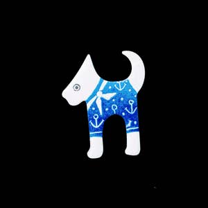 White and Blue Dog Brooch with Polka Dots, Scarf and Anchors,  Enamel Dog Pin, Enamel Dog Brooch, Enamel Pin, Dog Badge, Anchor