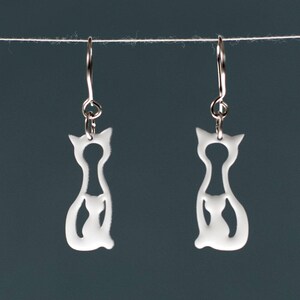 Cute White Cat and Kitten Earrings, Stainless steel, Mother and Baby, Motherly Love, Playful Cat Earrings, Cat Jewelry, Cat Lover Gift